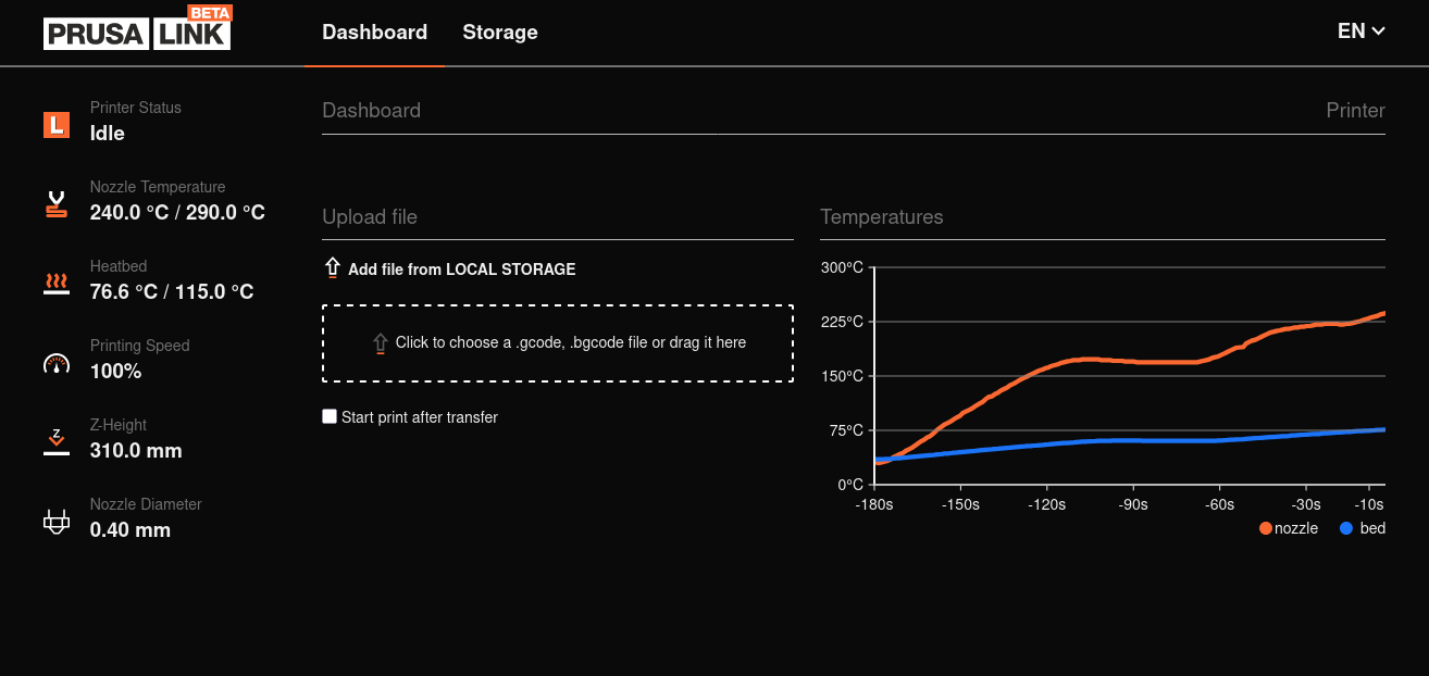 *Prusa Link at its finest* Prusa Link monitoring page
