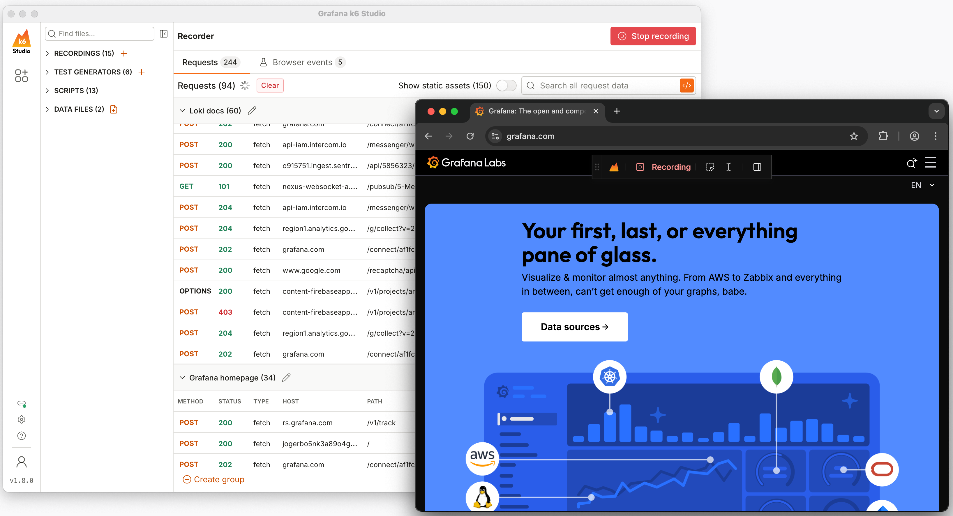 Screenshot of Grafana Cloud k6 Studio