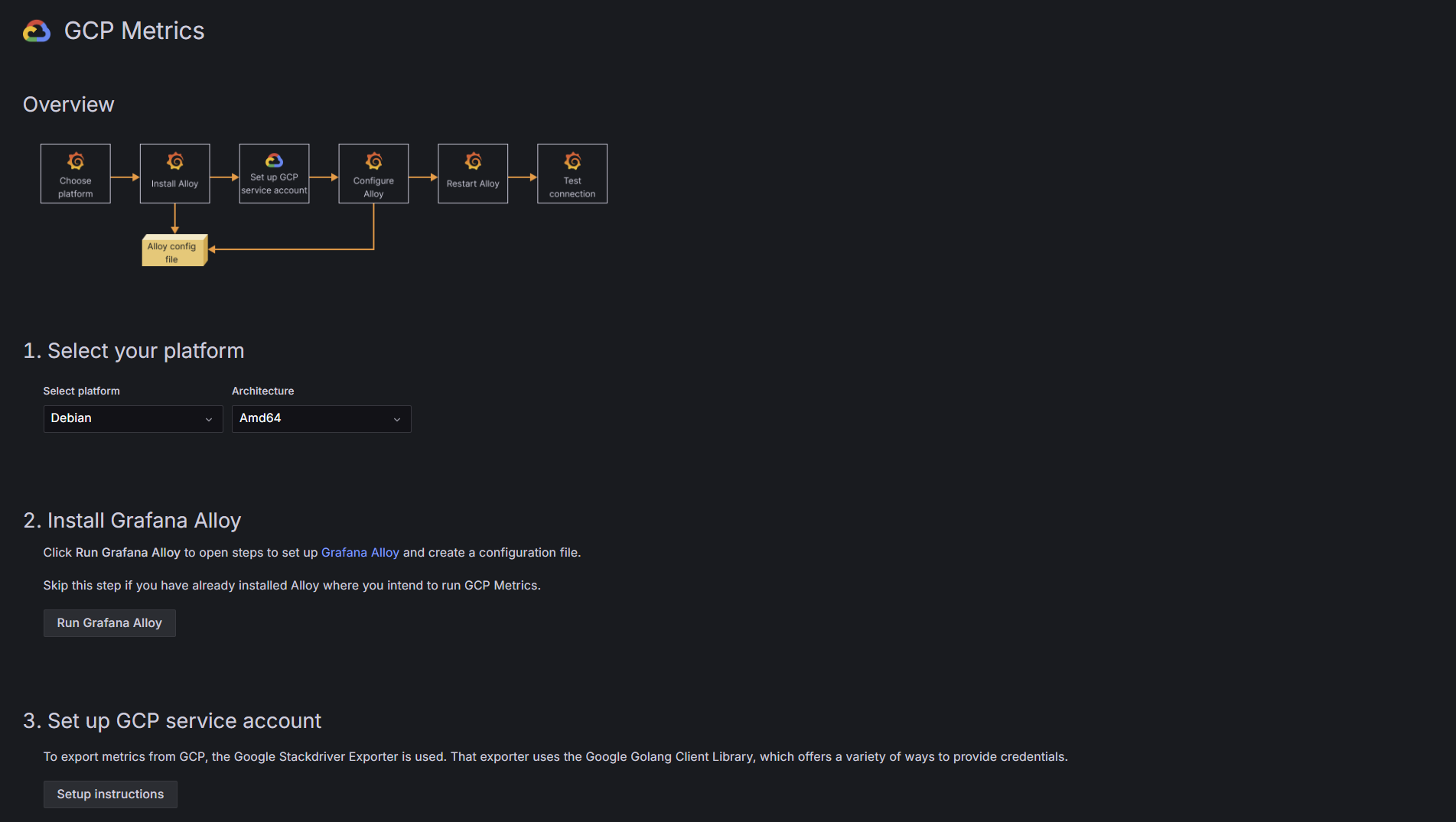 A menu for selecting which metrics to scrap and configuring service settings