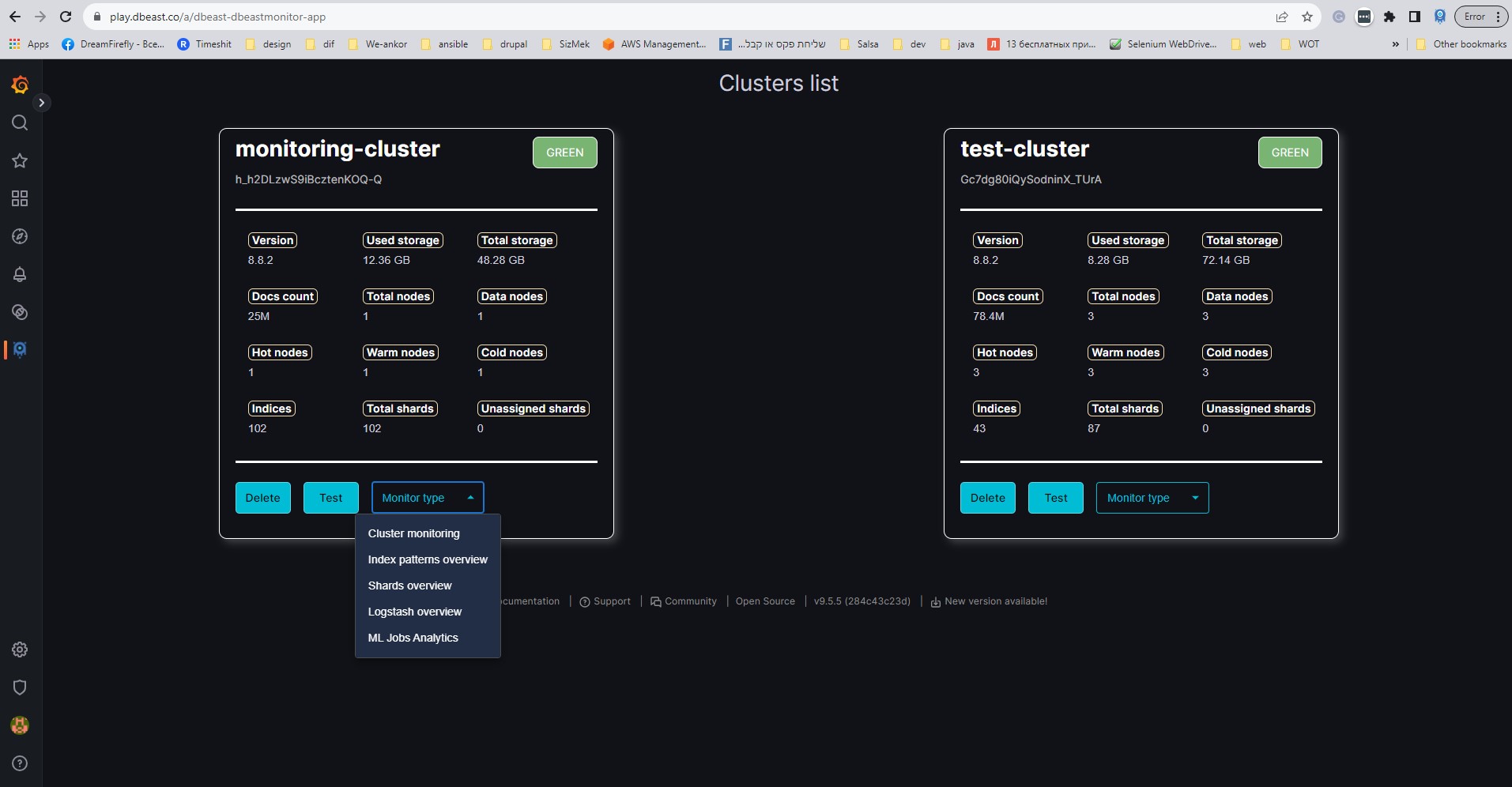Cluster's list dashboard