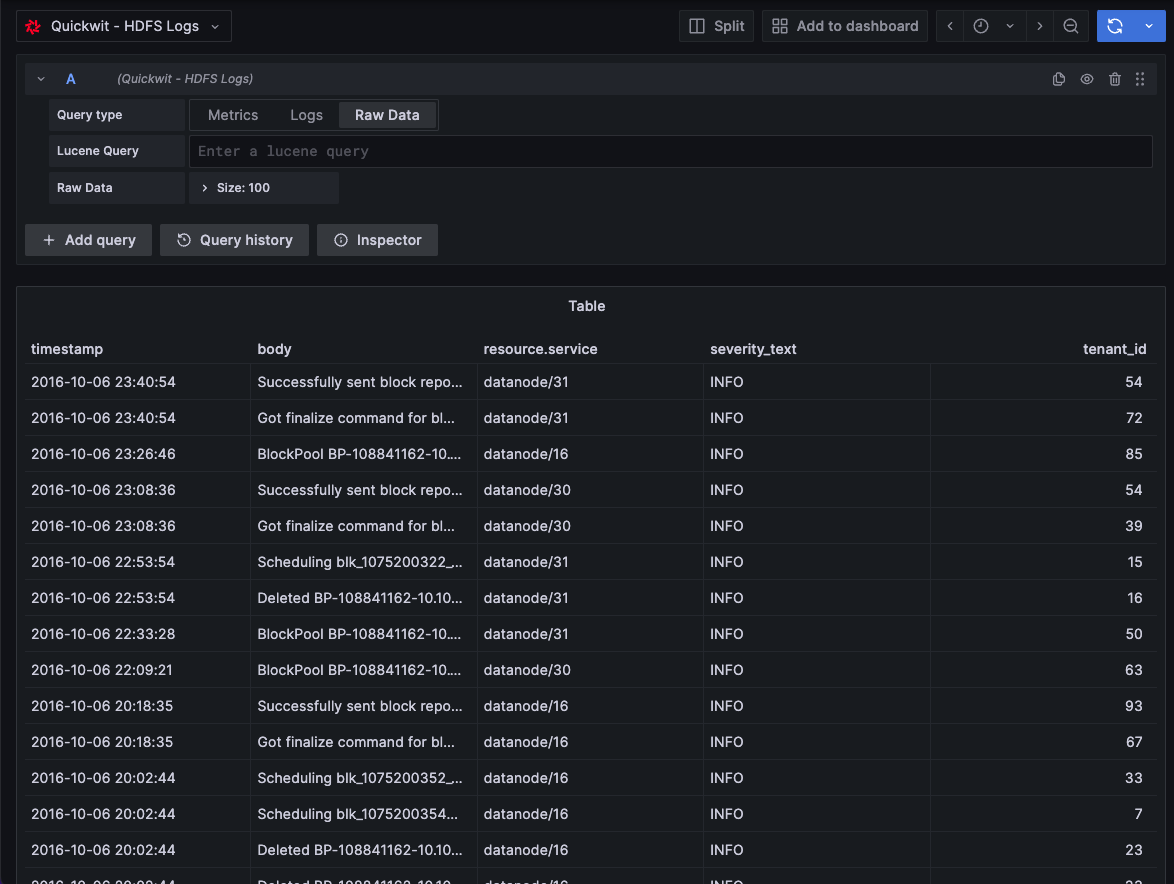 Log Explorer with raw query