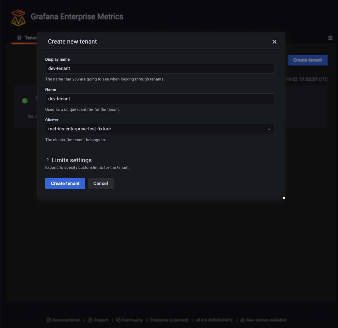 Create tenant Create tenant