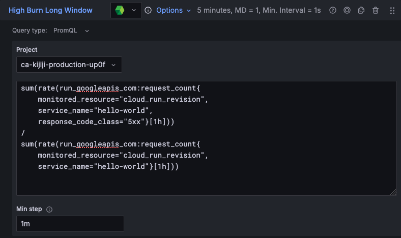 A screenshot of a high burn, long window alert.