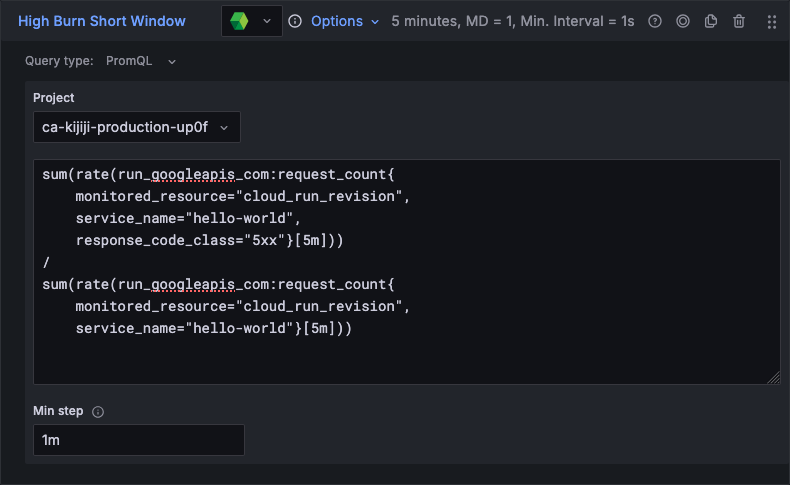 A screenshot of a high burn, short window alert.