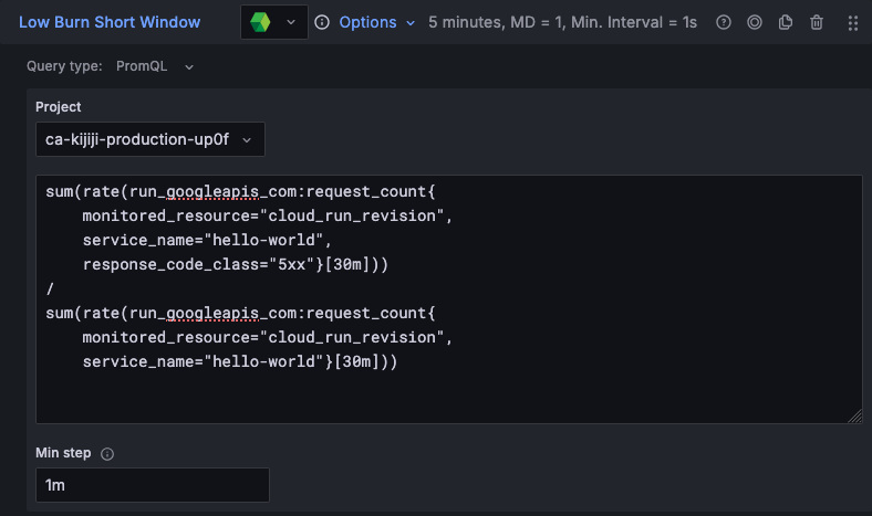 A screenshot of a low burn, short window alert.