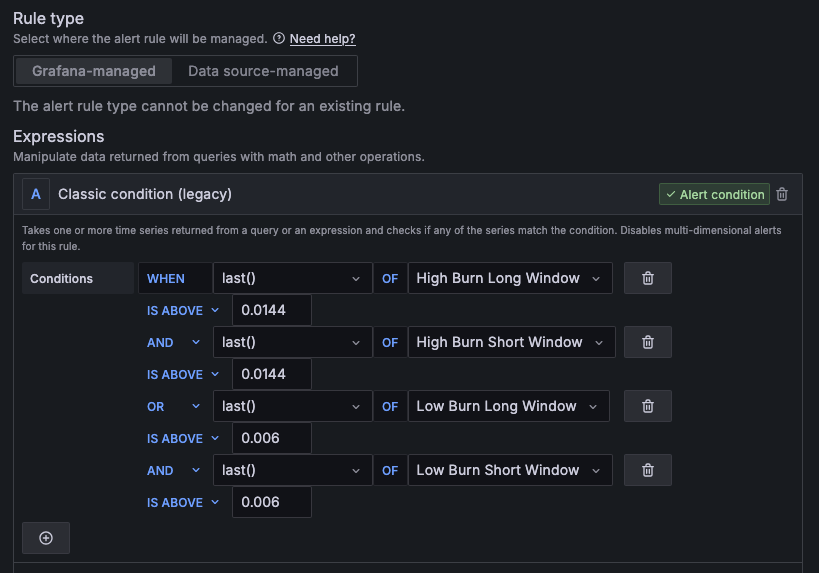A screenshot of the alert expression.