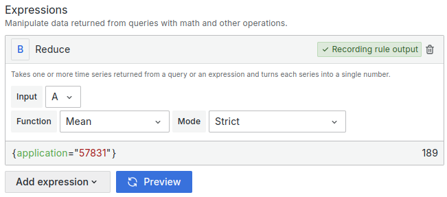 A screenshot of a single expression that is already selected as the rule output.