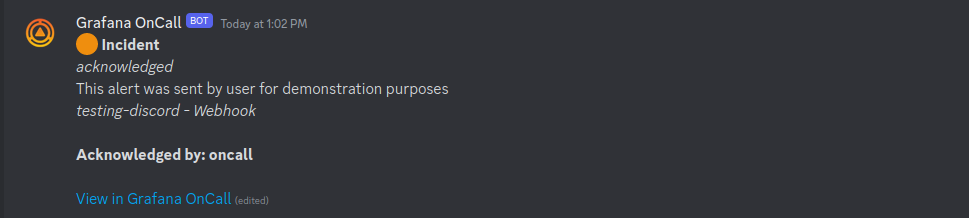 Incident acknowledged message