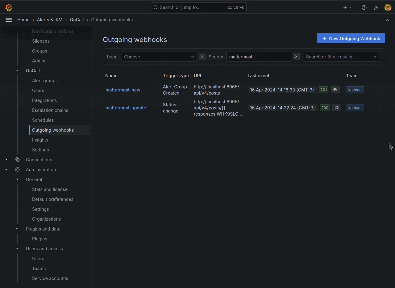 Steps to connect Grafana OnCall to Mattermost