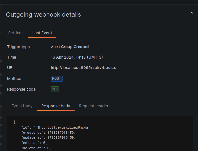 Outgoing webhook details