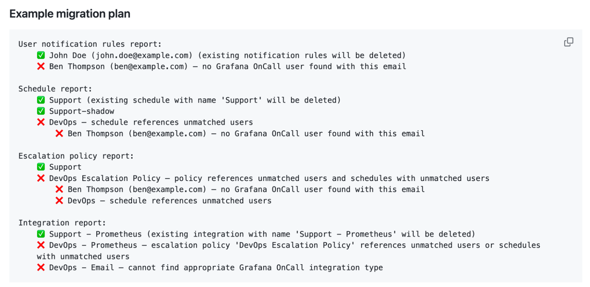 A screenshot of an example migration plan.