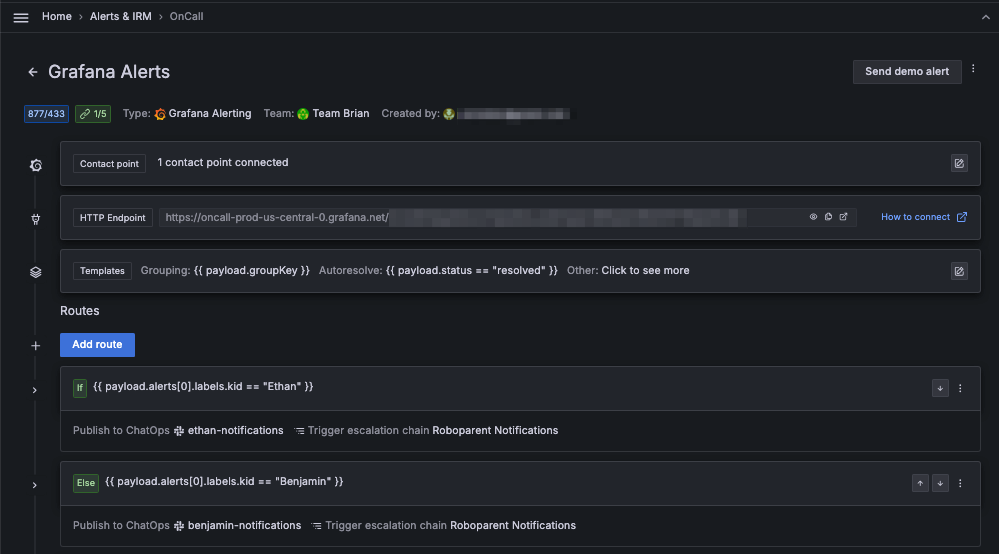 A screenshot of the alert payloads.