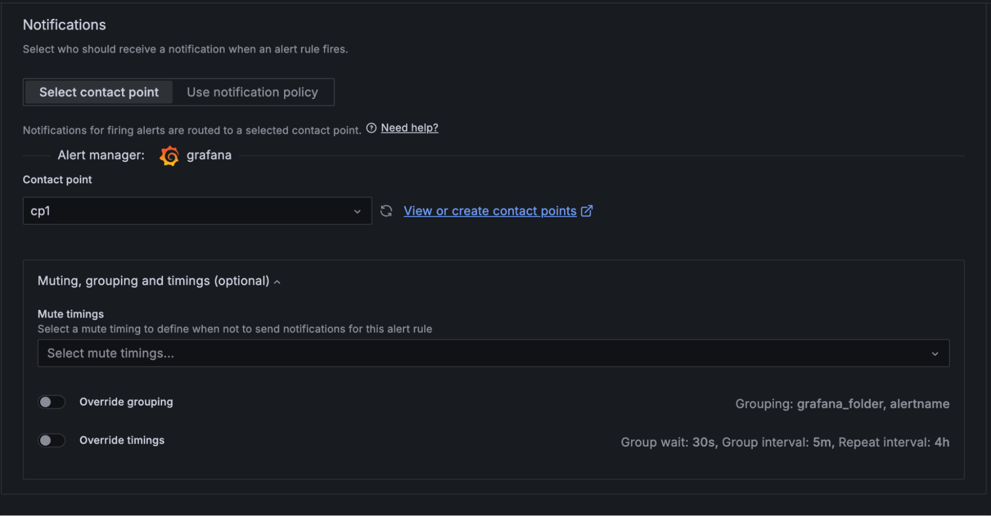 A screenshot showing how to create a new contact point.