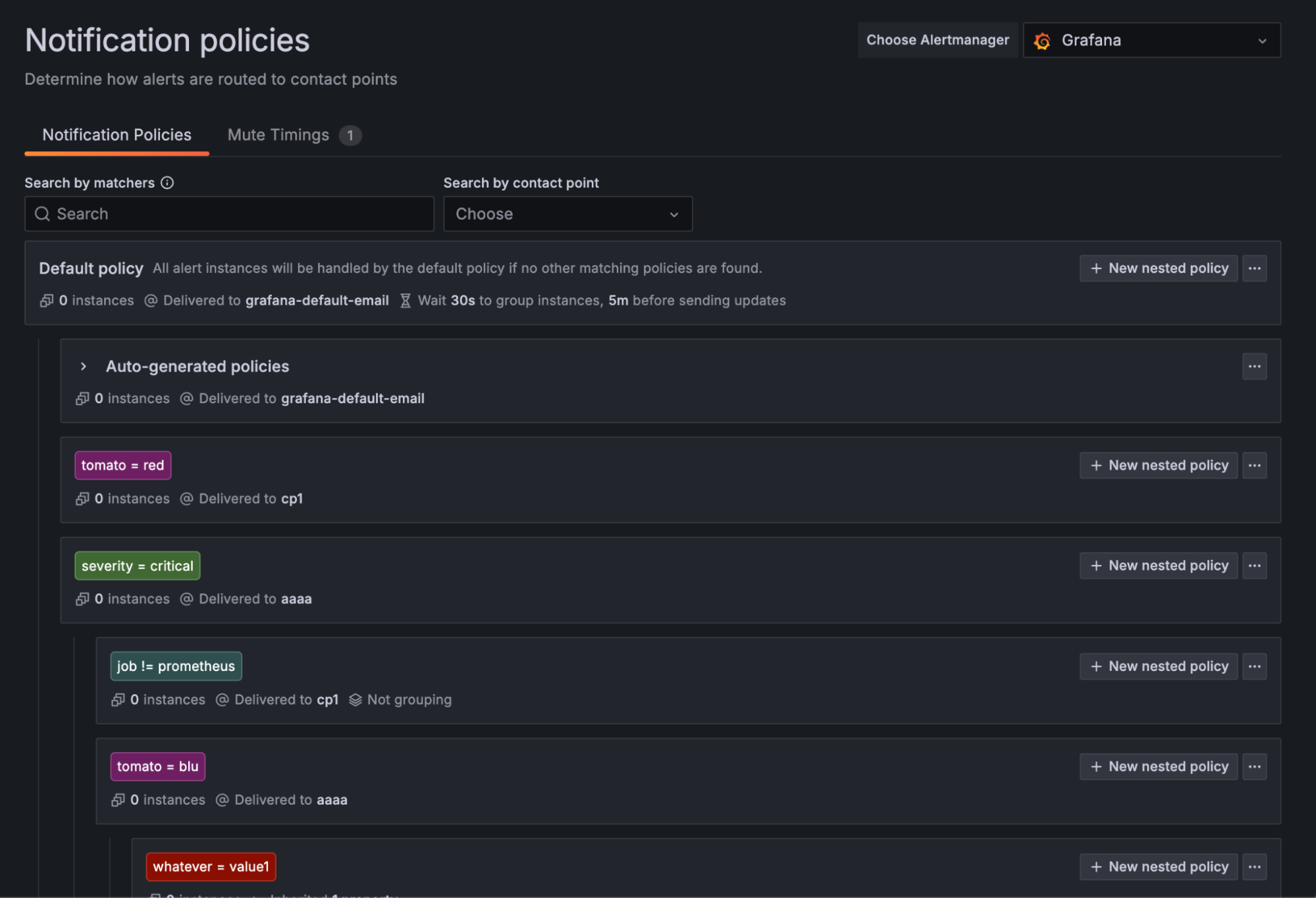 A screenshot showing more options for notification policies.
