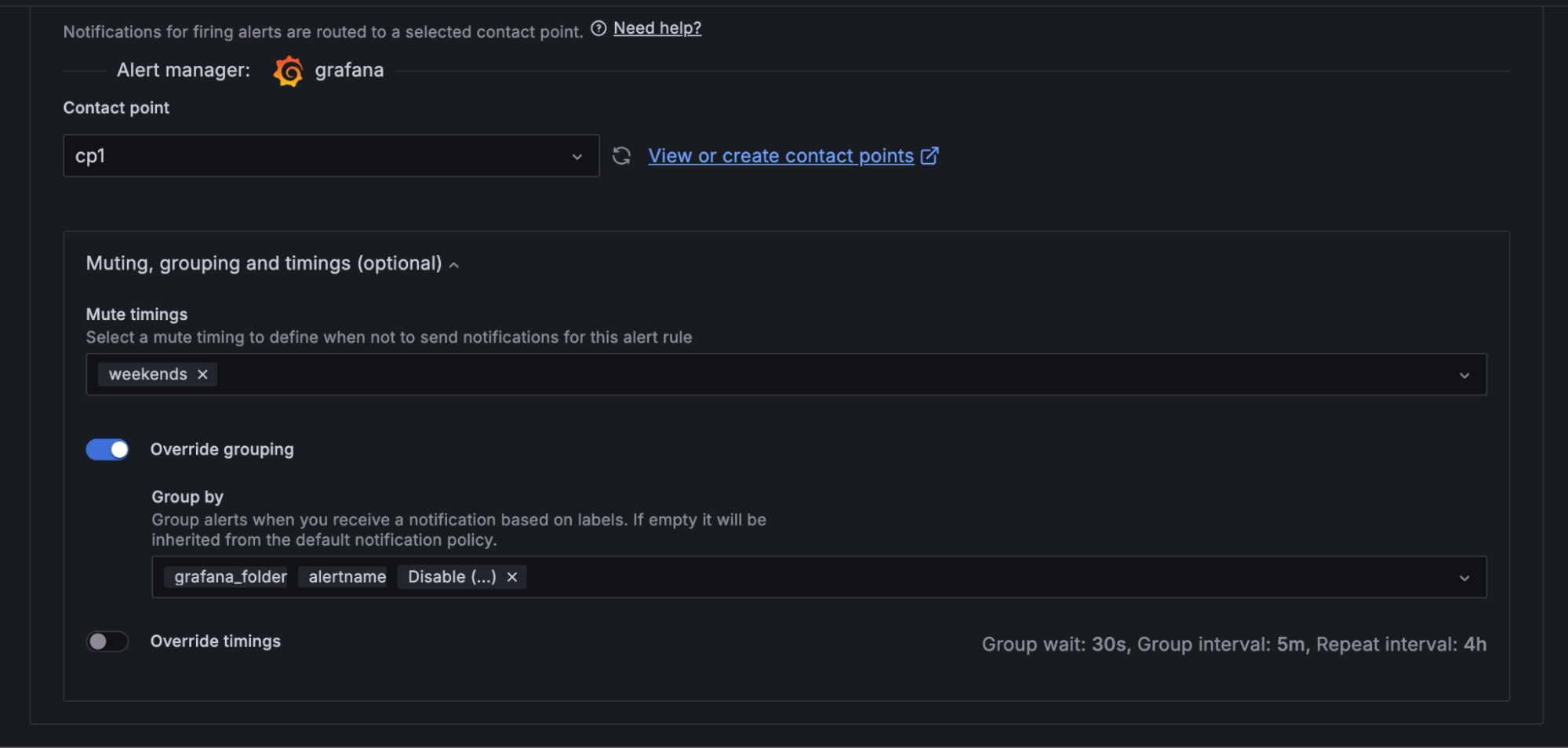 A screenshot showing muting, grouping, and timing options.