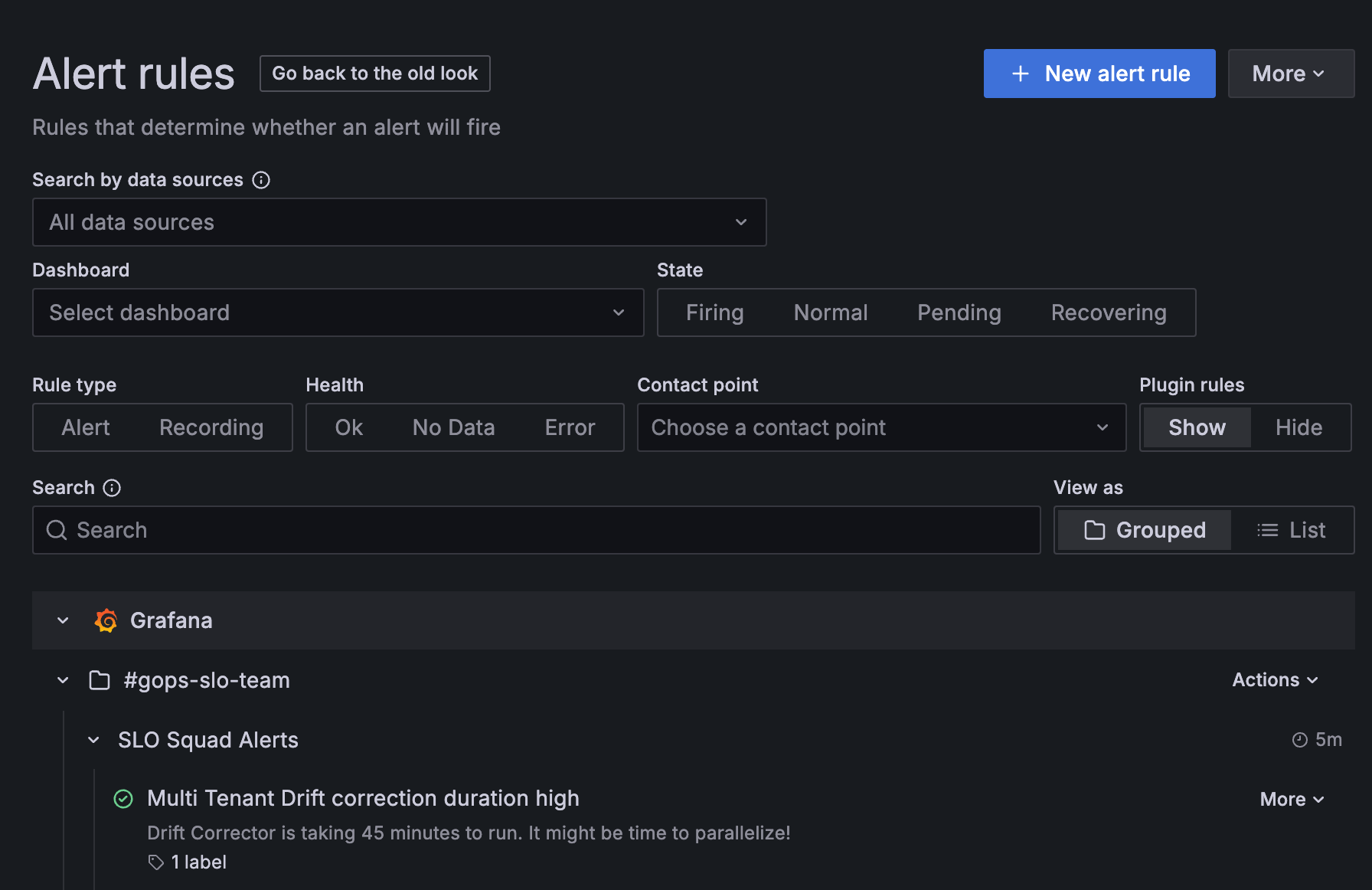 Alert rule view page in Grafana Alerting