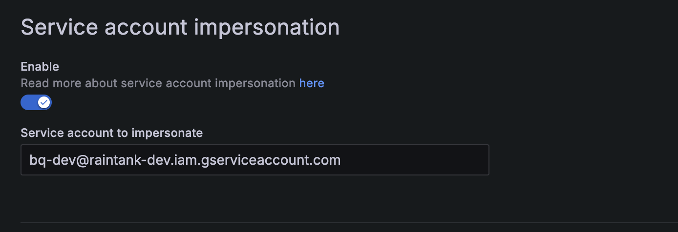 A screenshot of the toggle for service account impersonation.
