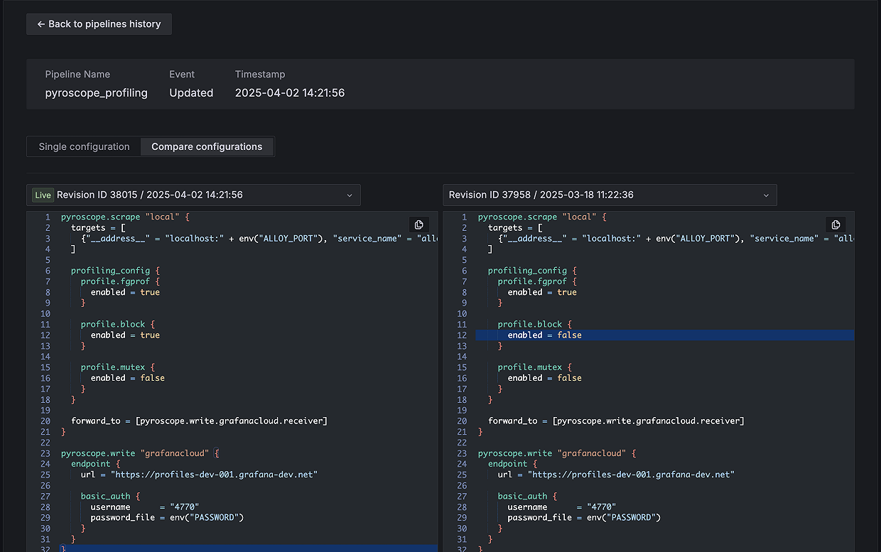 A screenshot of the pipelines history view in Fleet Management.