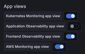 Example of the Application Observability dashboard disabled
