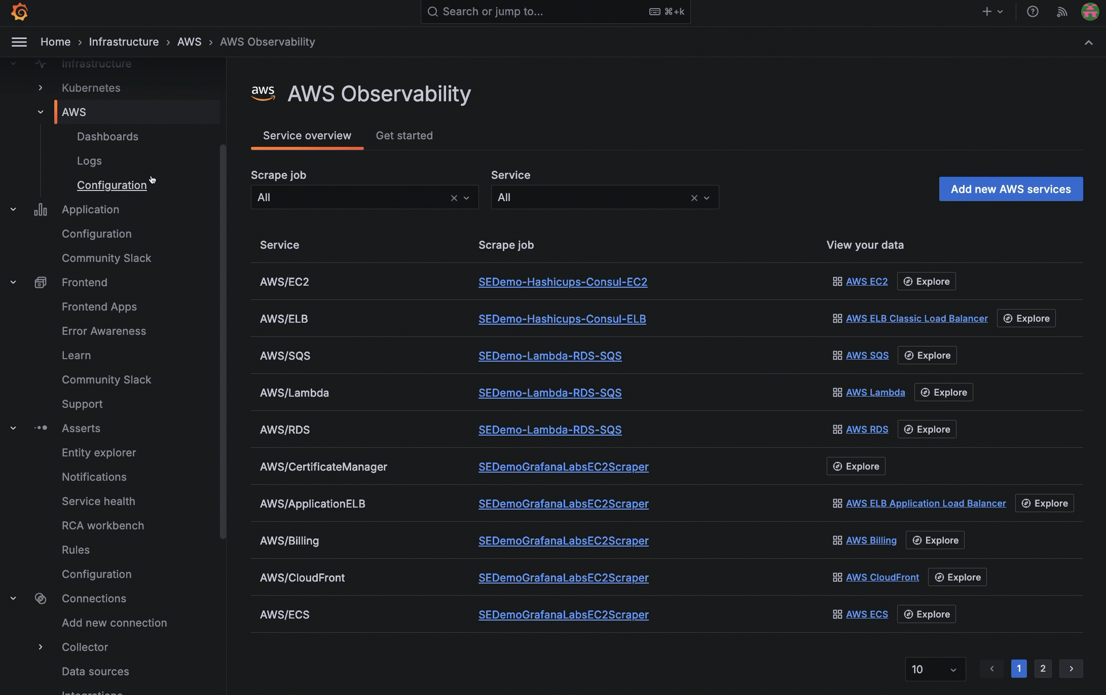 Viewing the AWS logs Viewing the AWS logs