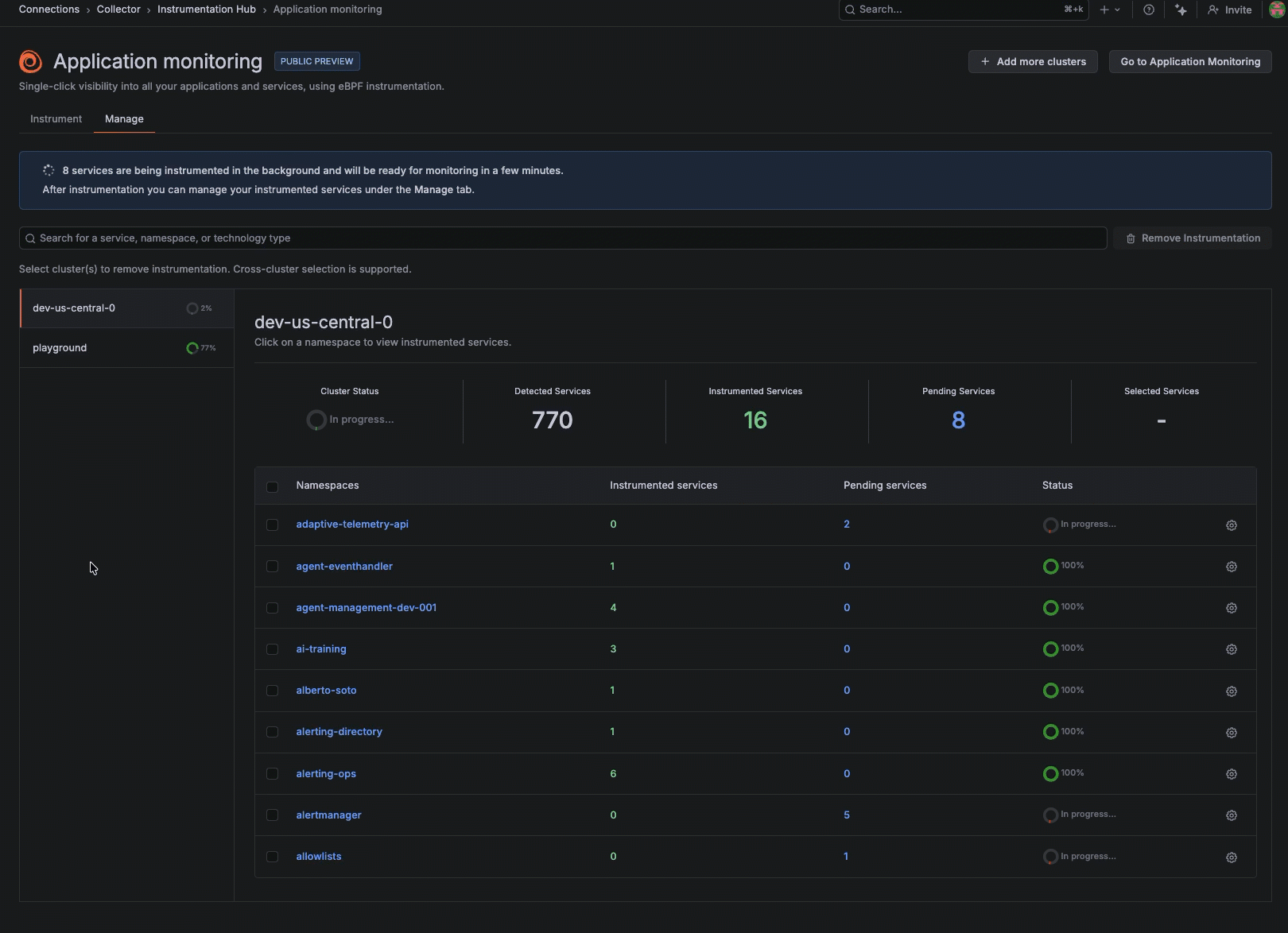 Removing instrumentation from services Removing instrumentation from services
