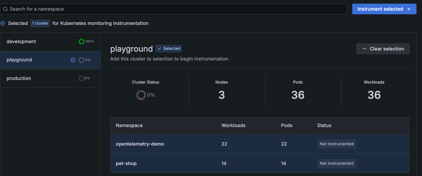 A Cluster selected for instrumentation A Cluster selected for instrumentation