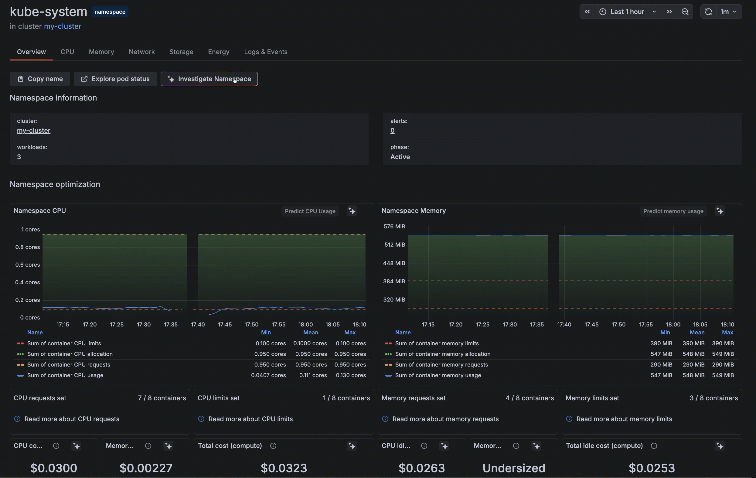 Opening Grafana Assistant on the Namespace detail page Opening Grafana Assistant on the Namespace detail page