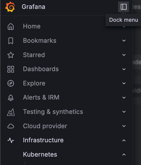 Hovering over the dock menu icon Hovering over the dock menu icon