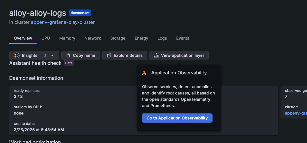 Navigating directly to the Application Observability app Navigating directly to the Application Observability app