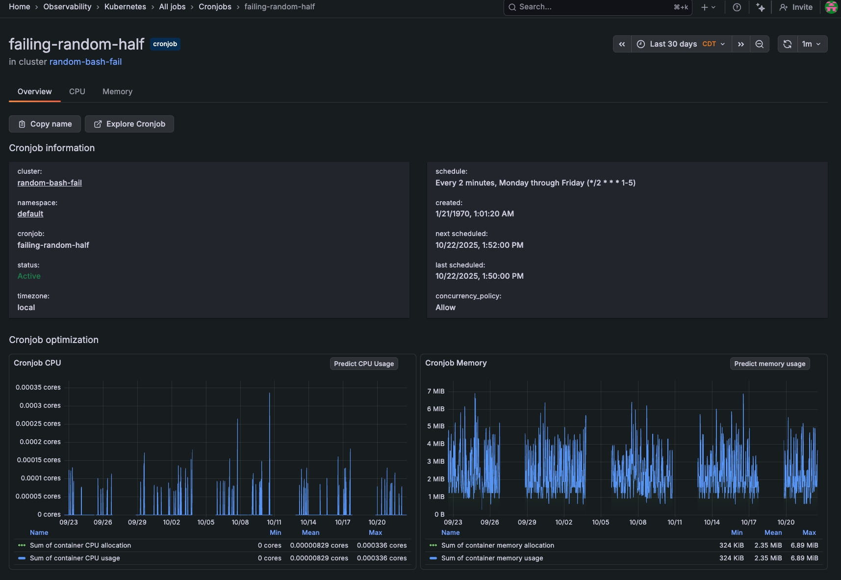 Detail page of a job, open to the **Overview** tab Detail page of a job, open to the **Overview** tab
