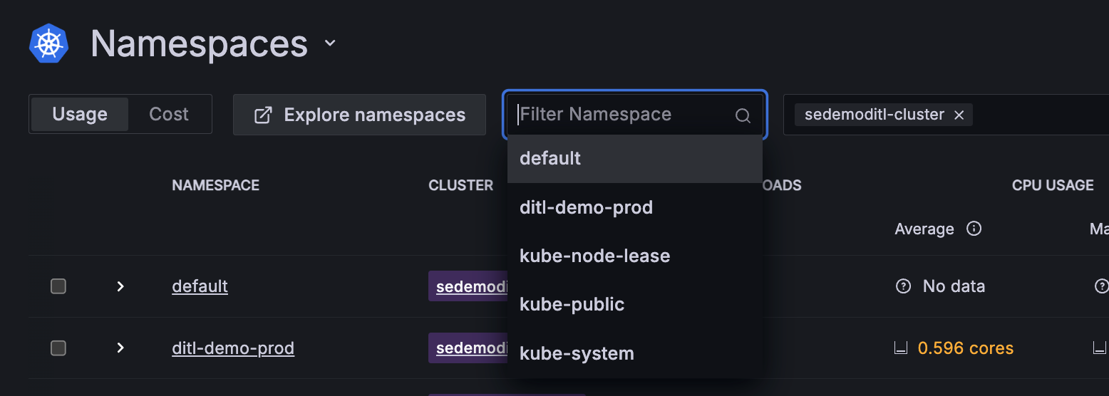 Filtering for a namespace Filtering for a namespace