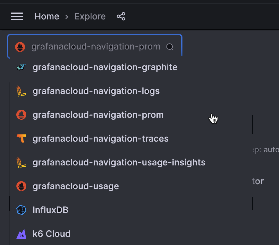 Data sources dropdown