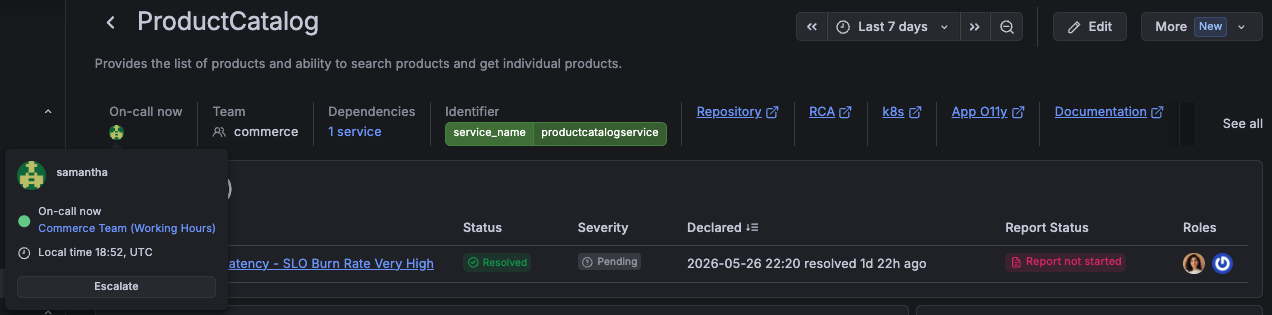 View who is on-call for a service on Grafana Cloud Service Center