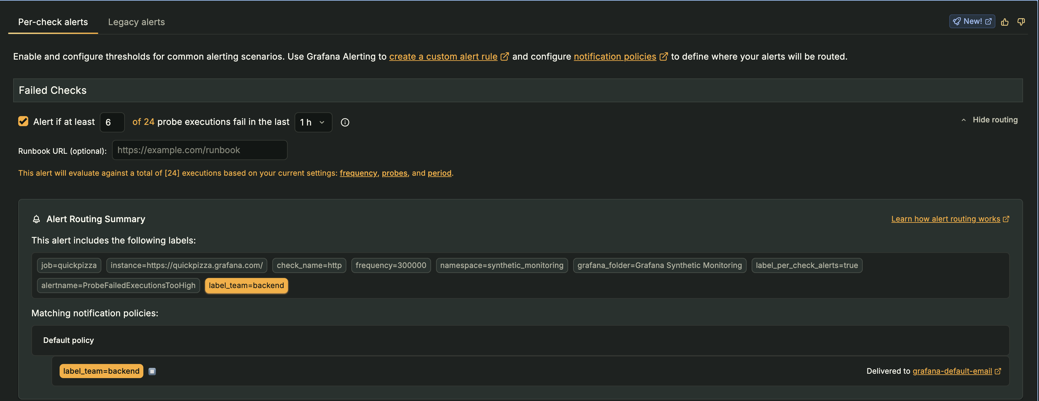Screnshot of the alert routing preview