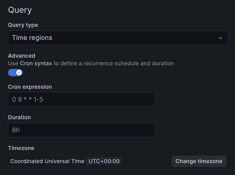 A screenshot of the Cron expression field within the Query type settings for annotations.