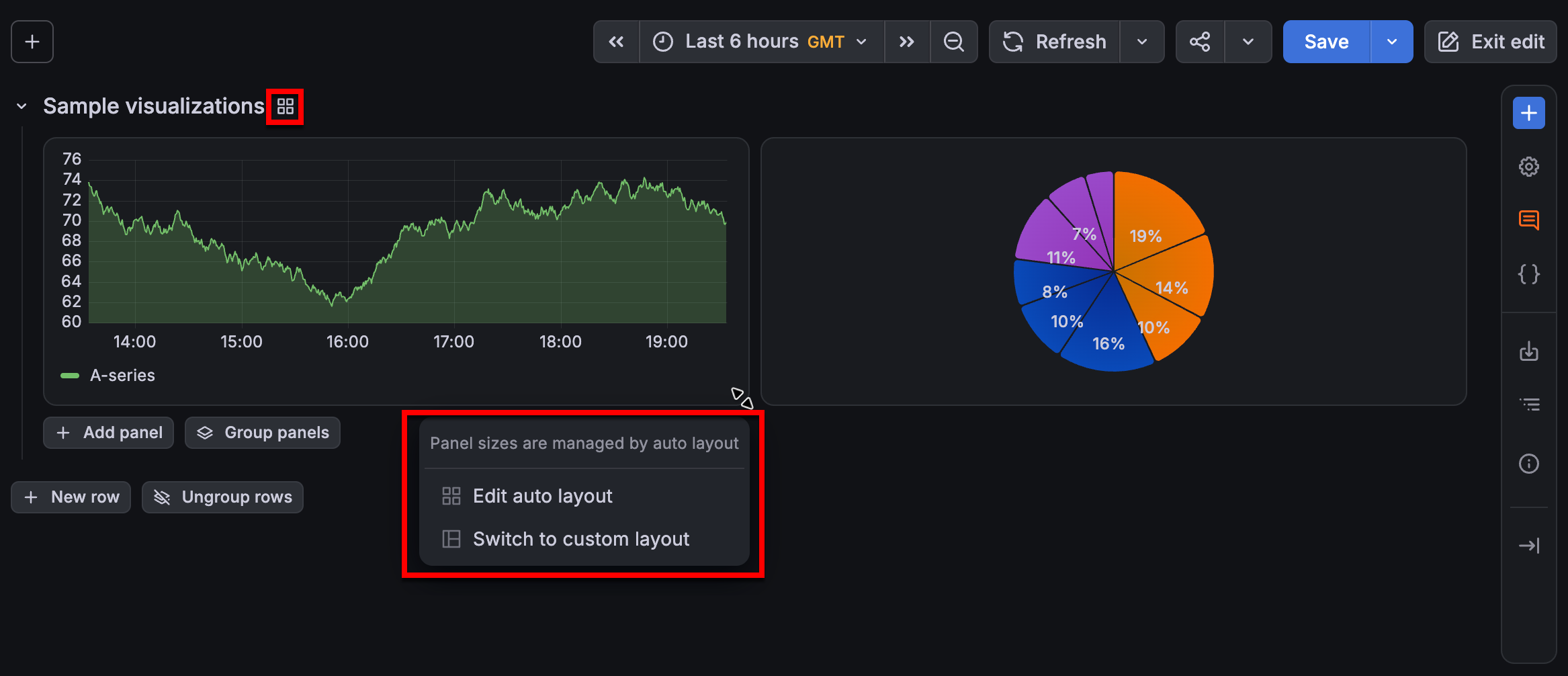 Dashboard showing auto layout indicators