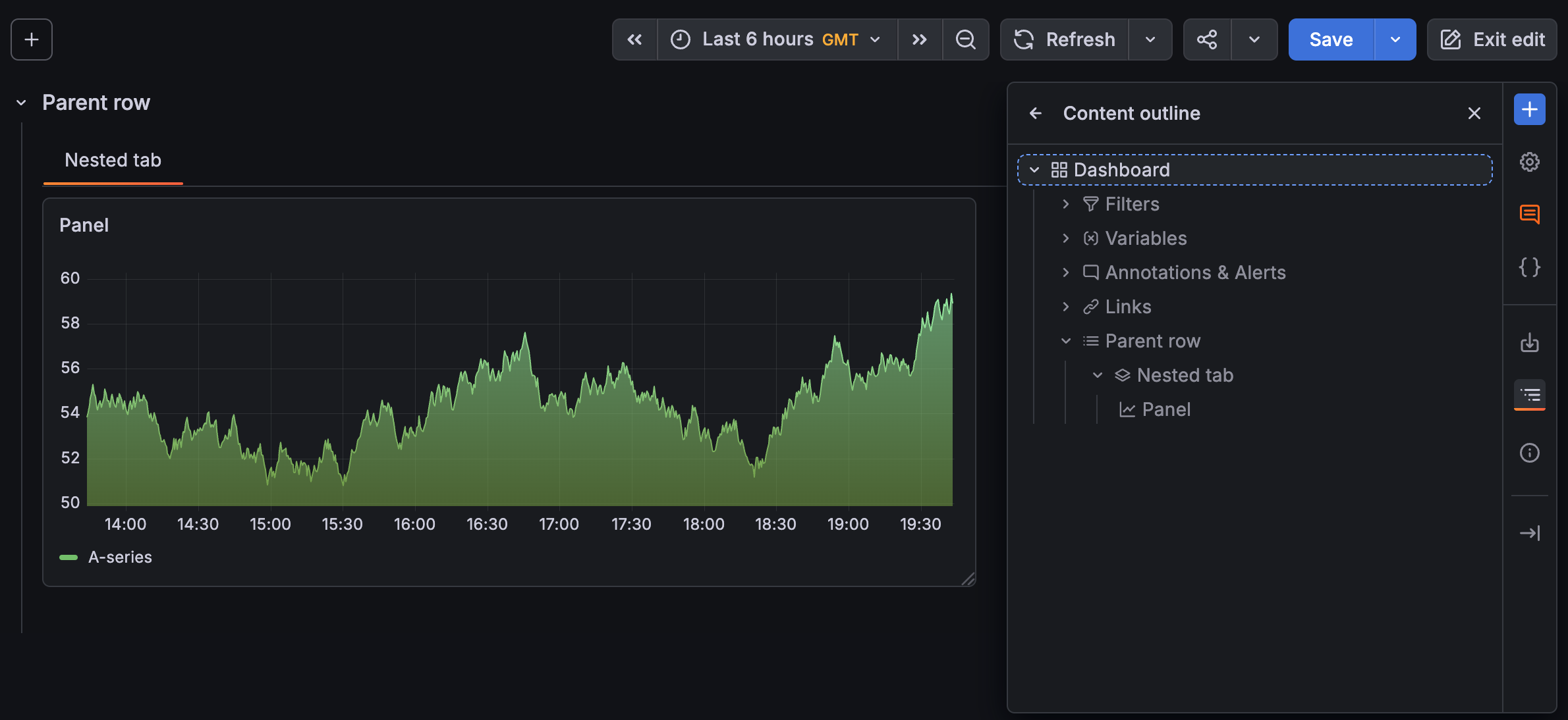Dashboard with outline open