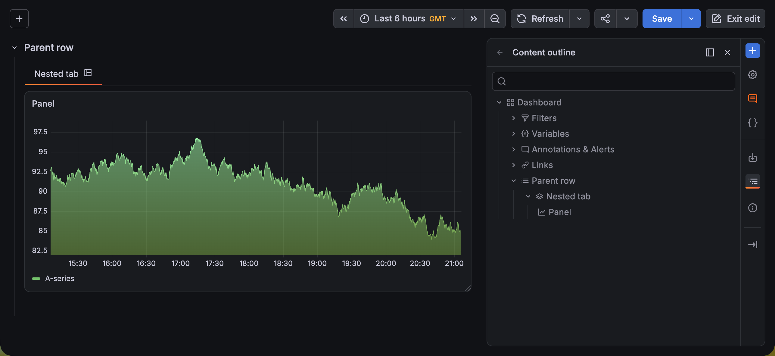 Dashboard with outline open