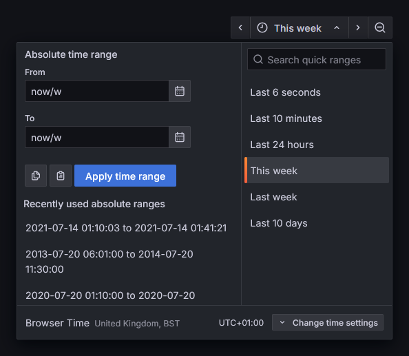A screenshot of a server-configurable time range.