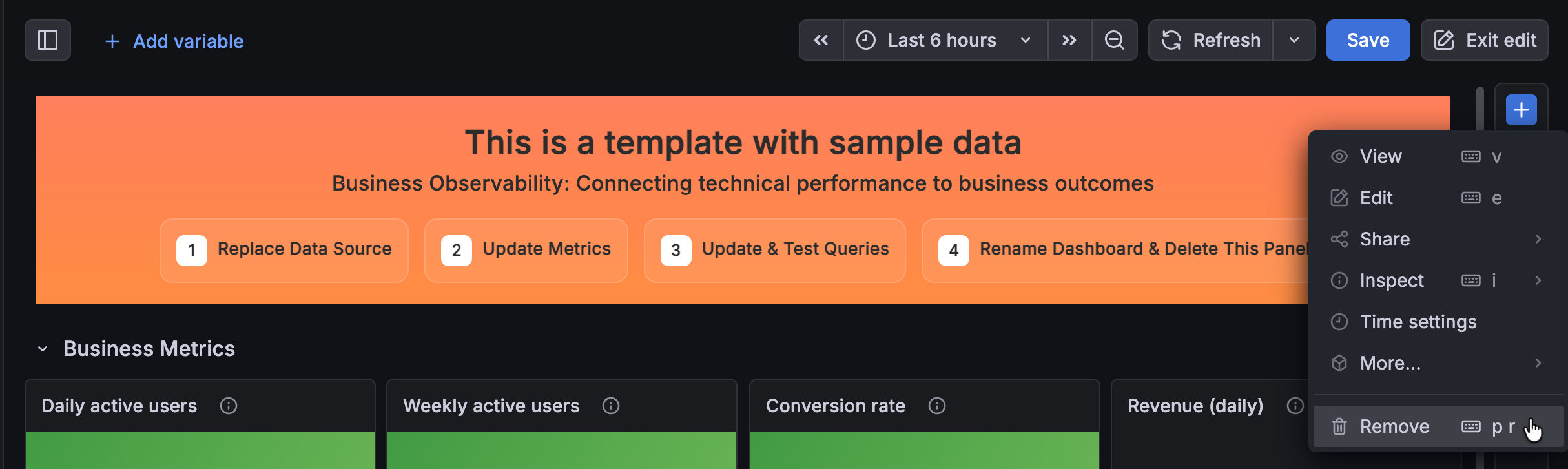 Removing the sample data banner panel