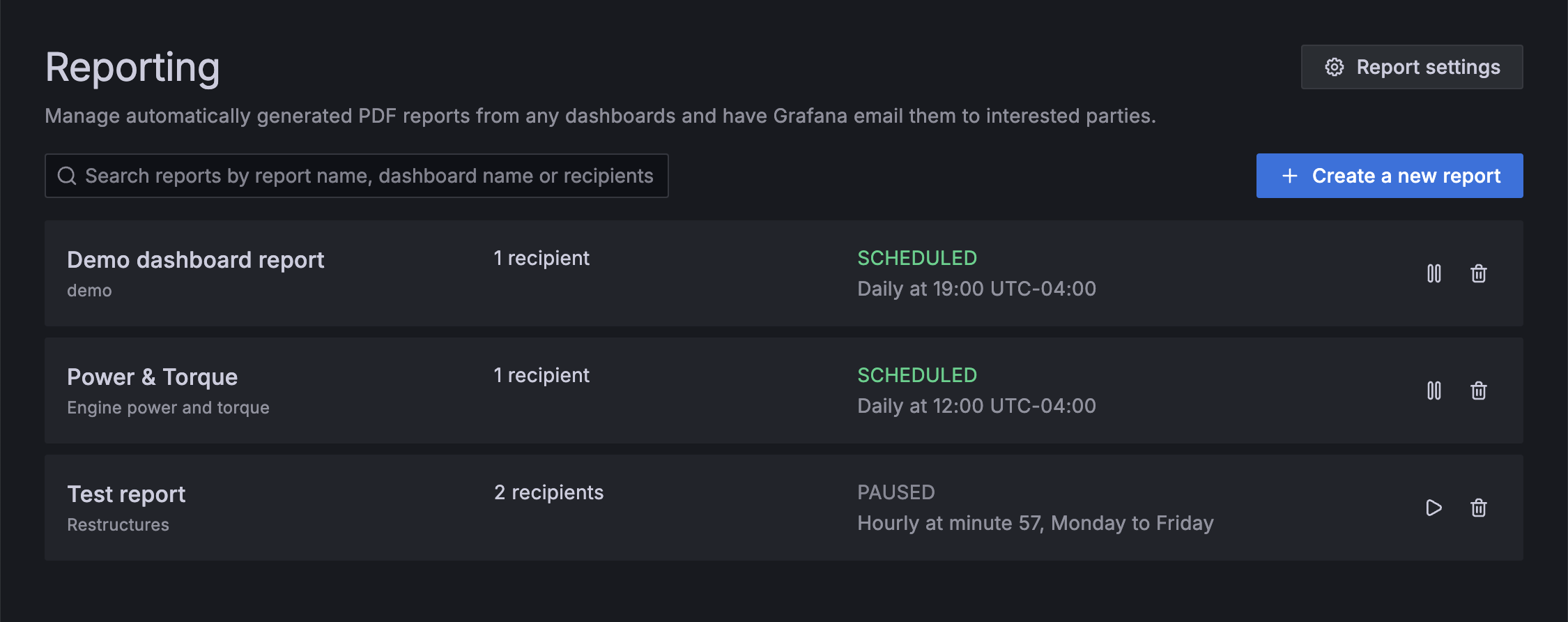 The Reporting page