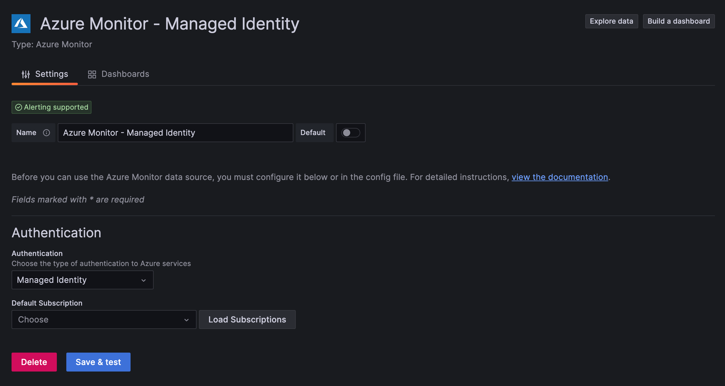 Azure Monitor screenshot showing Managed Identity authentication Azure Monitor screenshot showing Managed Identity authentication