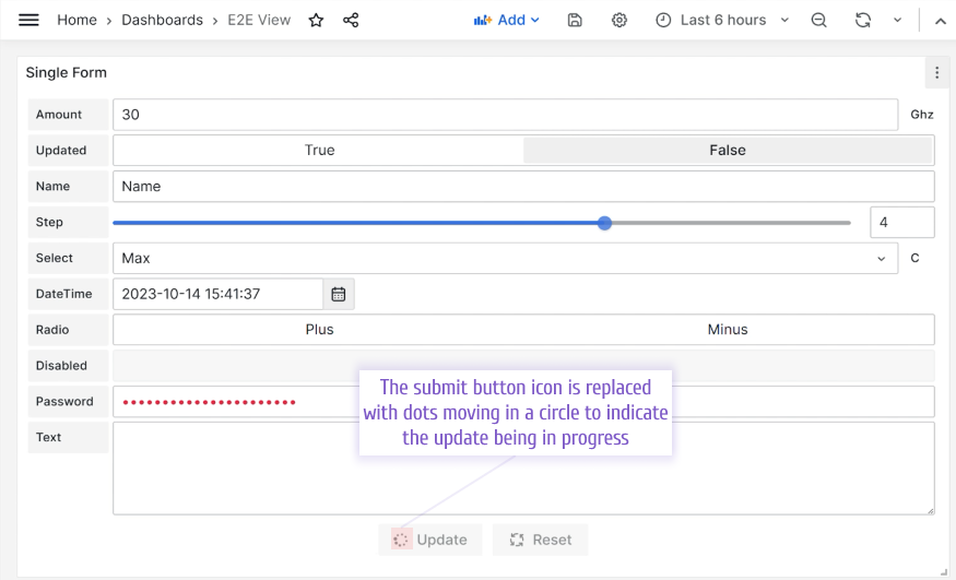 Dots moving in a circle indicate an update request being in progress.