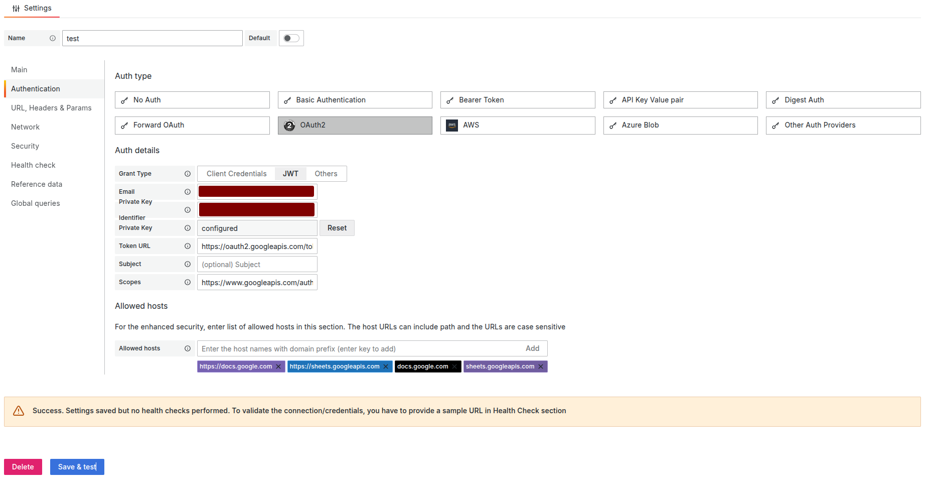 Infinity Data Source Authentication Configuration