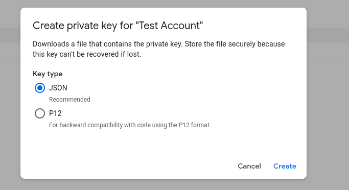 Select Key Type as JSON