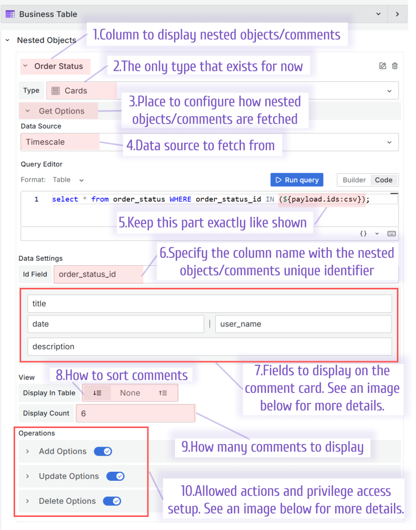 Use a dashboard variable in the all four data flows for a nested objects column.