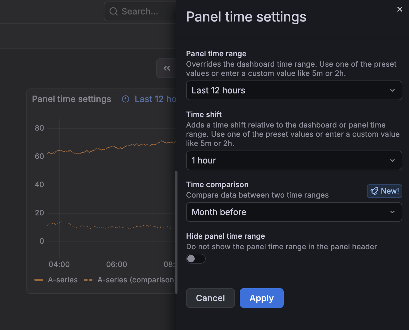 The Panel time settings drawer