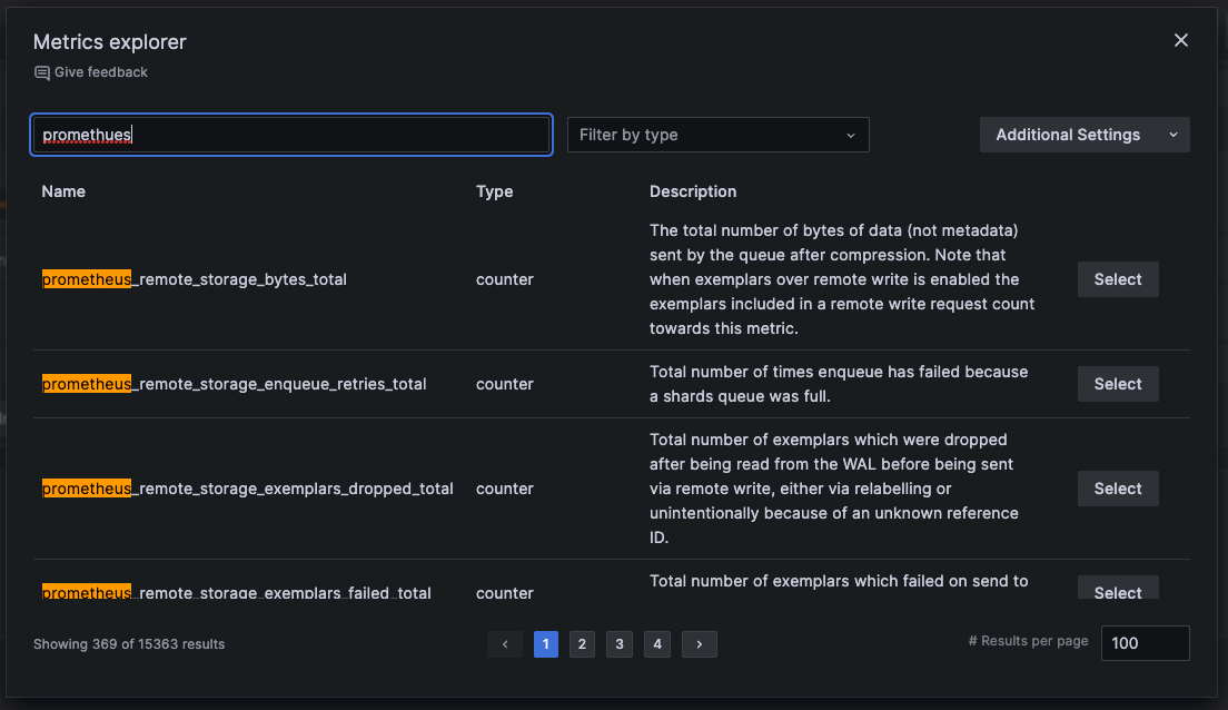 Searching in Metrics explorer Searching in Metrics explorer