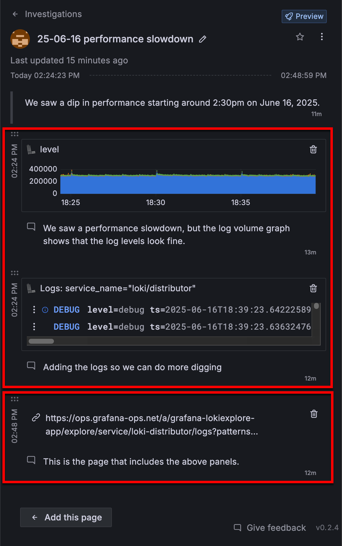 An investigation with two items and a link.