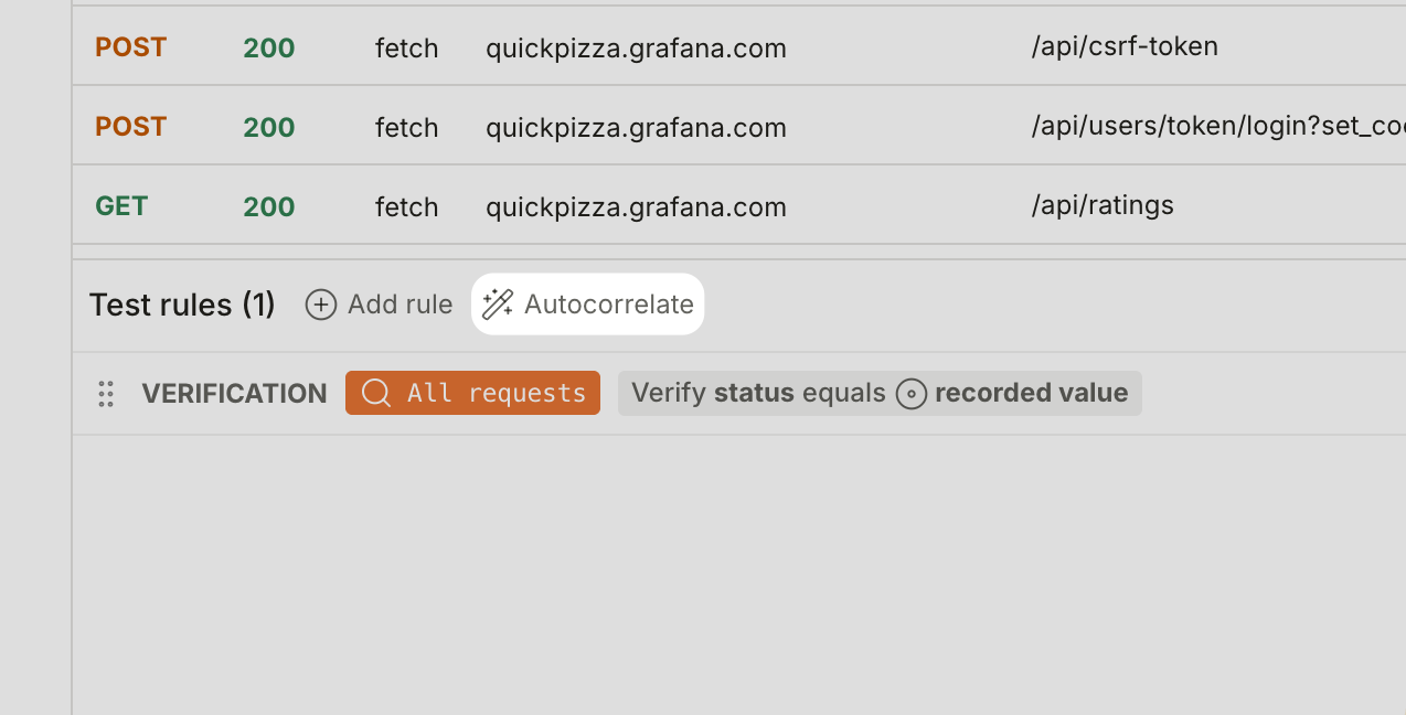 k6 Studio Generator window, highlighting autocorrelation button